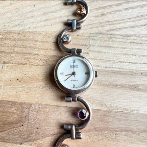 Badavici ladies 925 Sterling silver bracelet multi-color stone watch NEW BATTERY